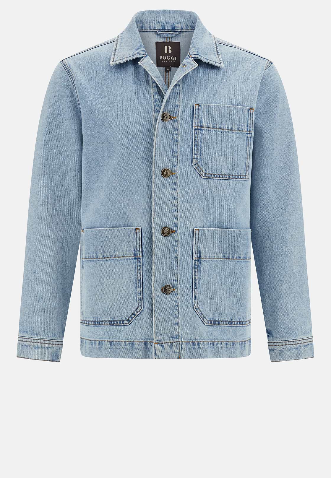 Work Shirt Jacket in Cotton Denim, Medium Blue, hi-res