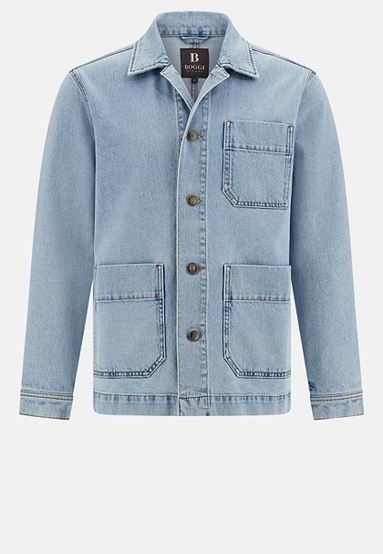 Work Shirt Jacket in Cotton Denim, Medium Blue, hi-res