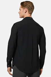 Black Stretch Nylon Slim Fit Shirt, Black, hi-res