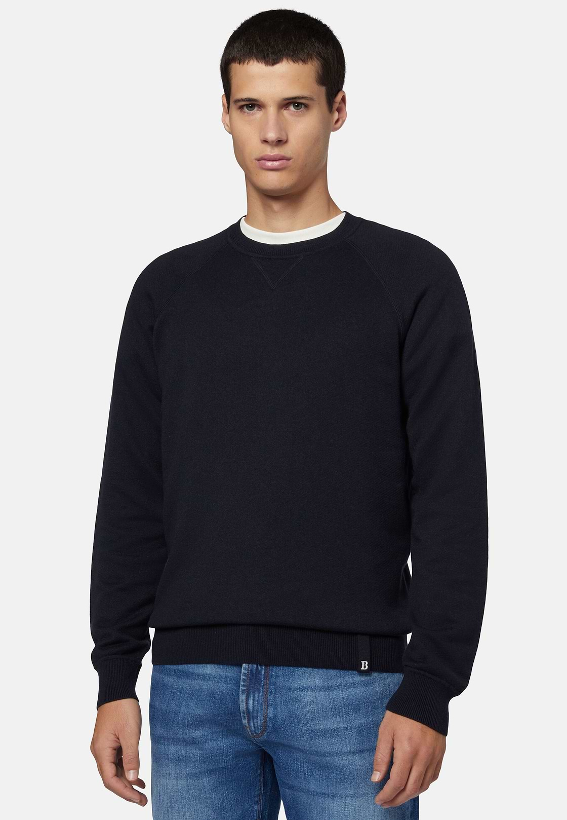 Marineblauer Pullover Mit Rundhalsausschnitt Aus Baumwolle, Seide Und Kaschmir, Navy blau, hi-res