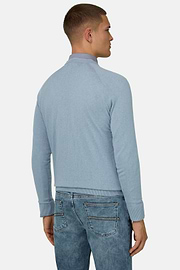 Pull Col Rond En Coton Soie Cachemire, Bleu clair, thumb, 3