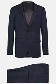 Navy Blue Pinstripe Wool Suit, Navy blue, hi-res