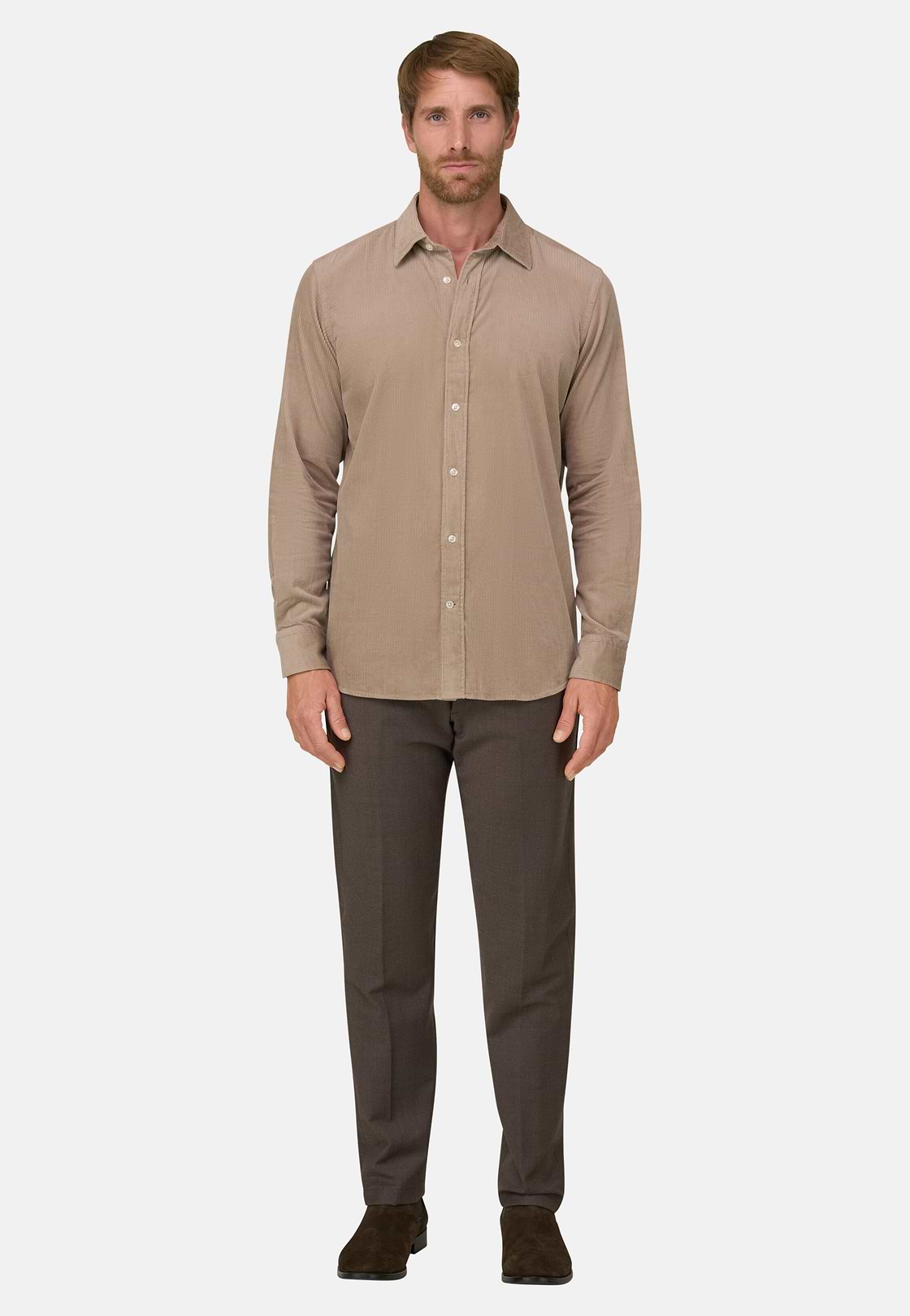 Trousers in Stretch Flannel, Brown, hi-res, 2