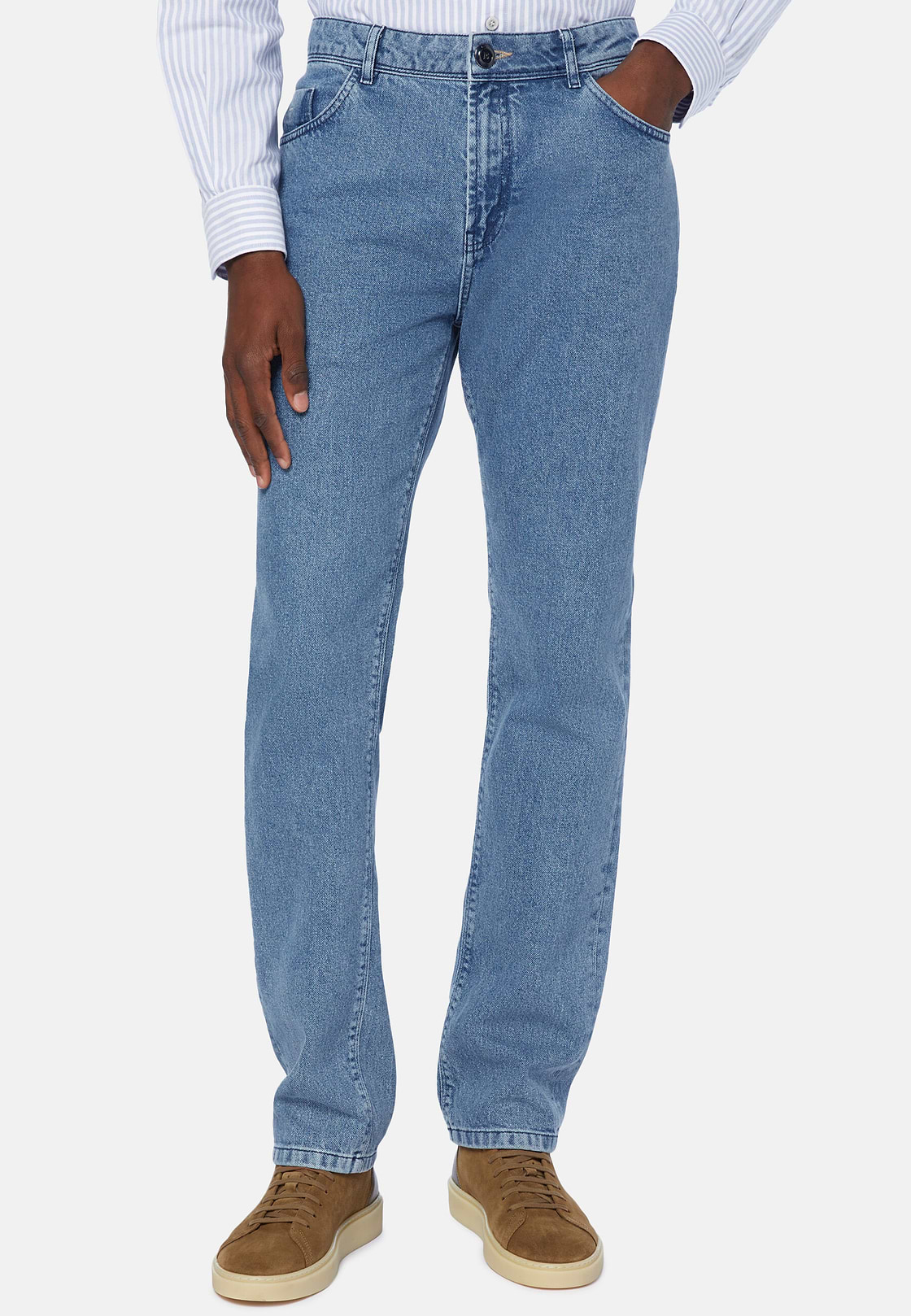 Light Blue Stretch Denim Jeans, , hi-res