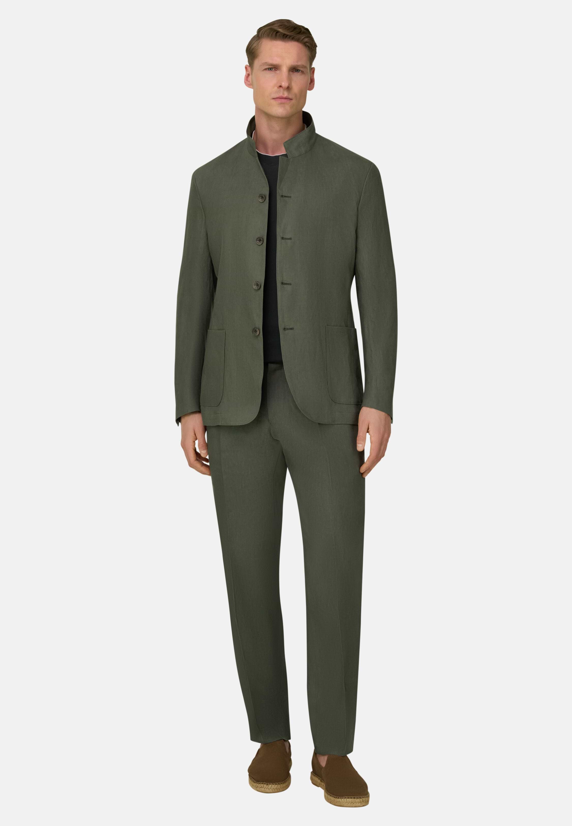 Men's Pure Linen Jacket, Green | Boggi Milano