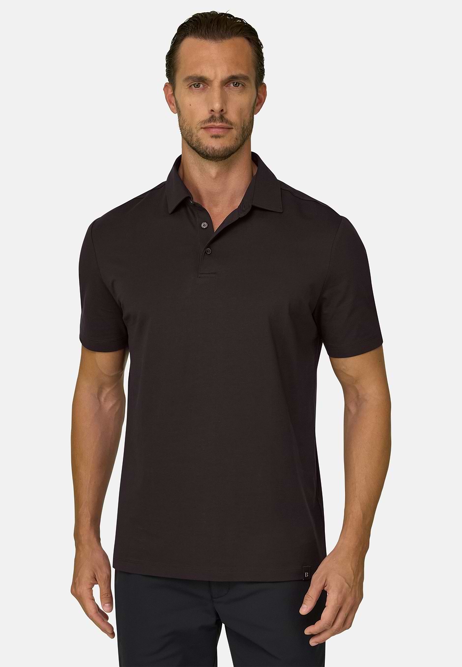 Polo in Stretch Supima Cotton Jersey, Dark brown, hi-res
