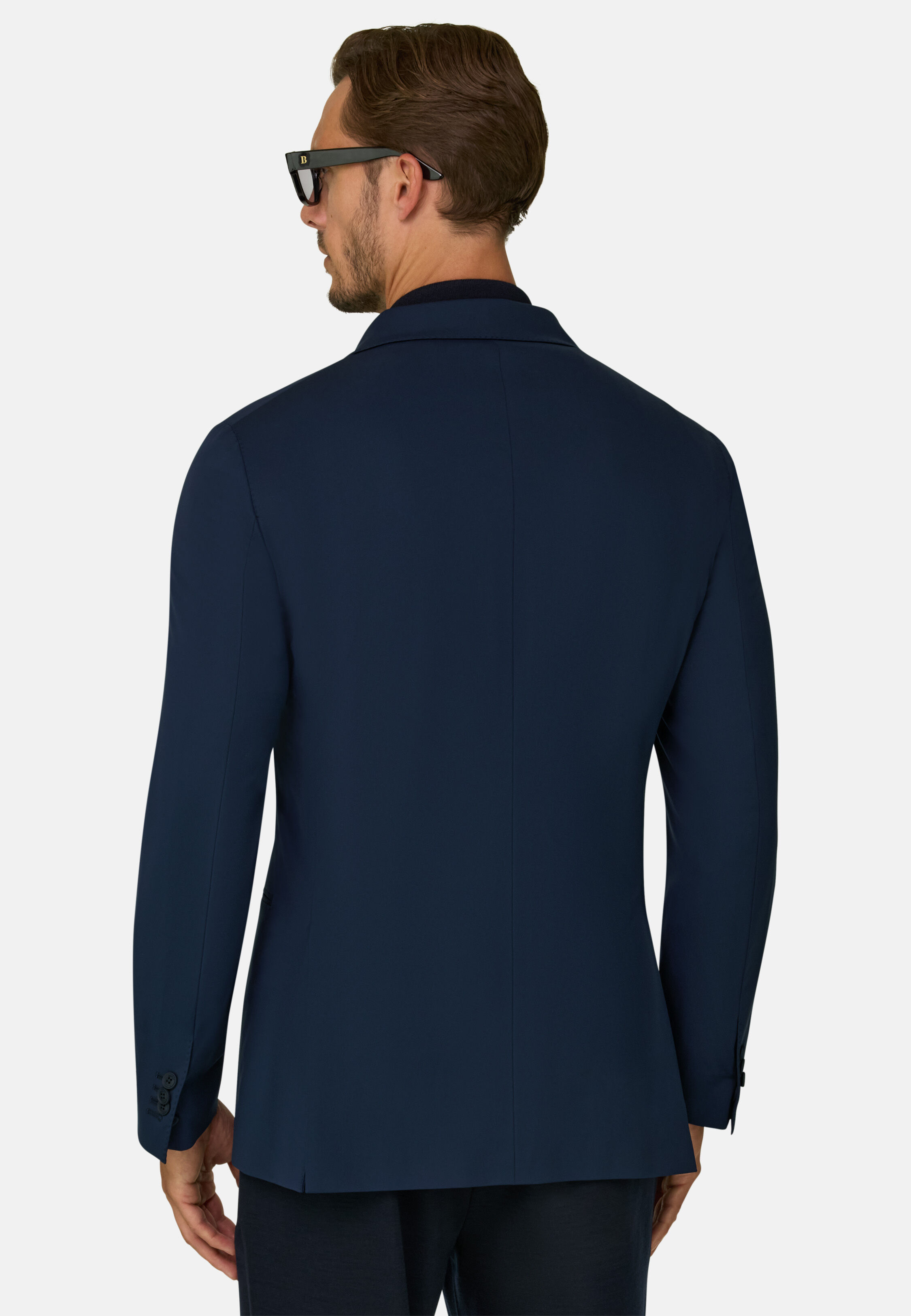 Blazer Double-Breasted Structured Stretch Nylon B Tech, Navy blue, hi-res, 4