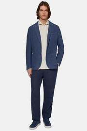 Navy Blue Jacket In Pure Linen, Navy blue, hi-res