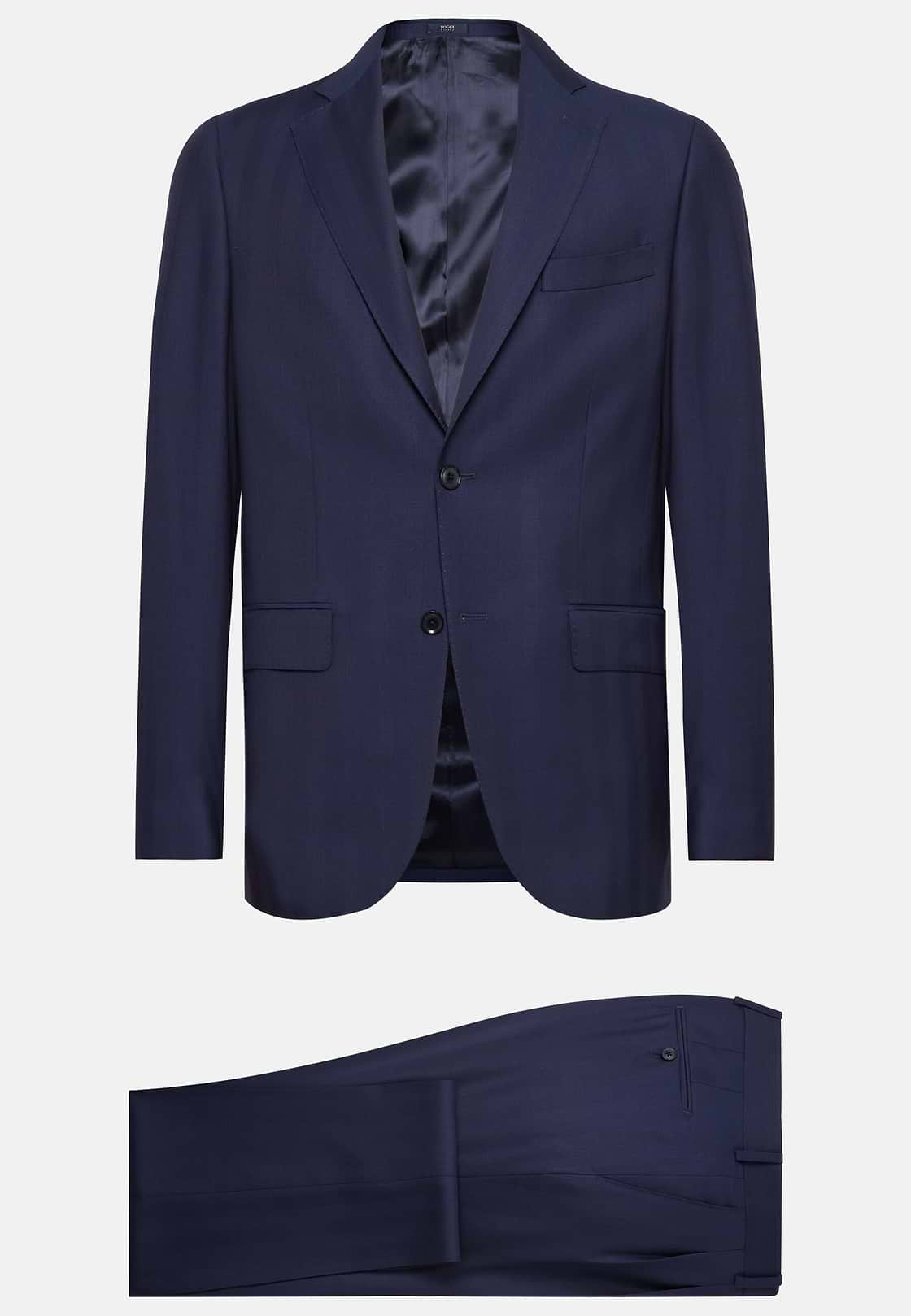 Navy Blue Herringbone Suit In Pure Wool, Navy blue, hi-res