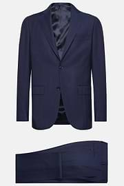 Navy Blue Herringbone Suit In Pure Wool, Navy blue, hi-res