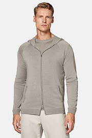 Maglia Full Zip Con Cappuccio Taupe In Lana Merino, Taupe, hi-res