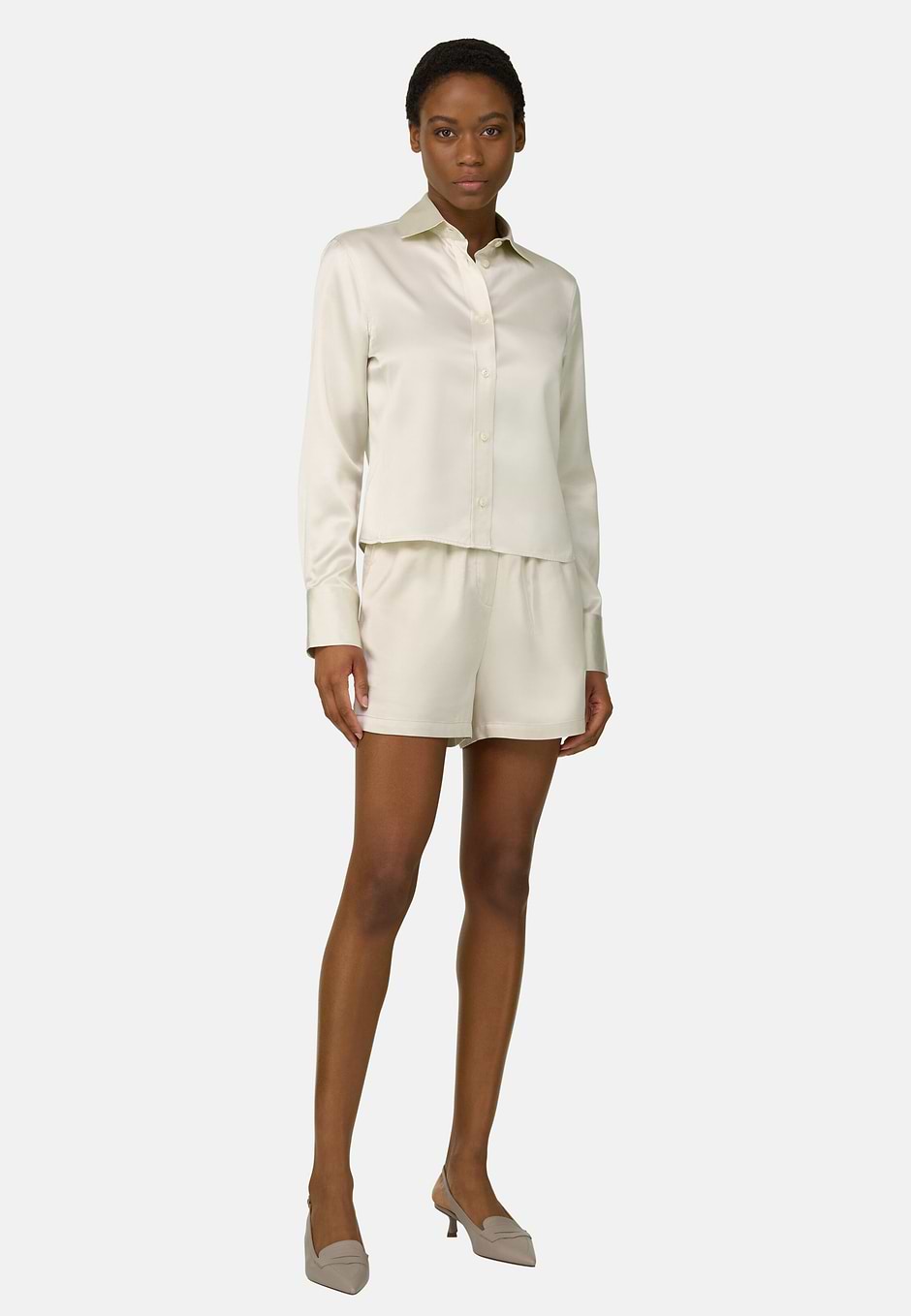 Camicia In Satin Regular Fit, Crema, hi-res