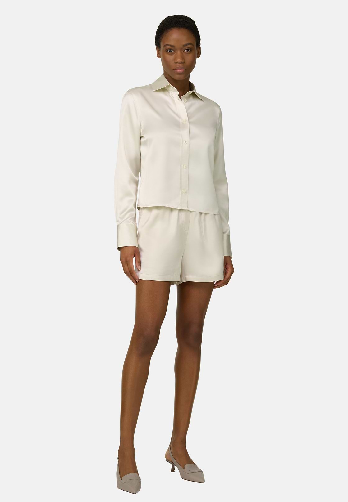Hemd Aus Satin Regular Fit, Creme, hi-res, 2