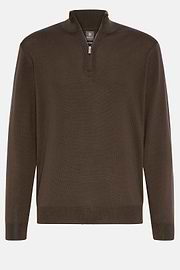 Brown Merino Wool Half-Zip Jumper, Brown, hi-res