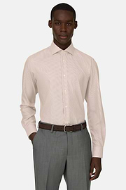 Camicia A Righe In Cotone Slim Fit, Nocciola, thumb, 1