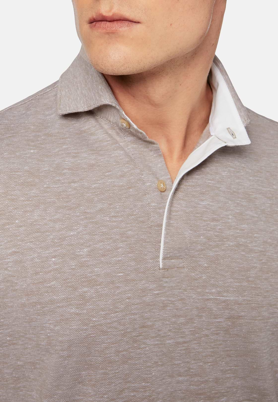 Cotton/Linen Piqué Polo Shirt, Beige, hi-res