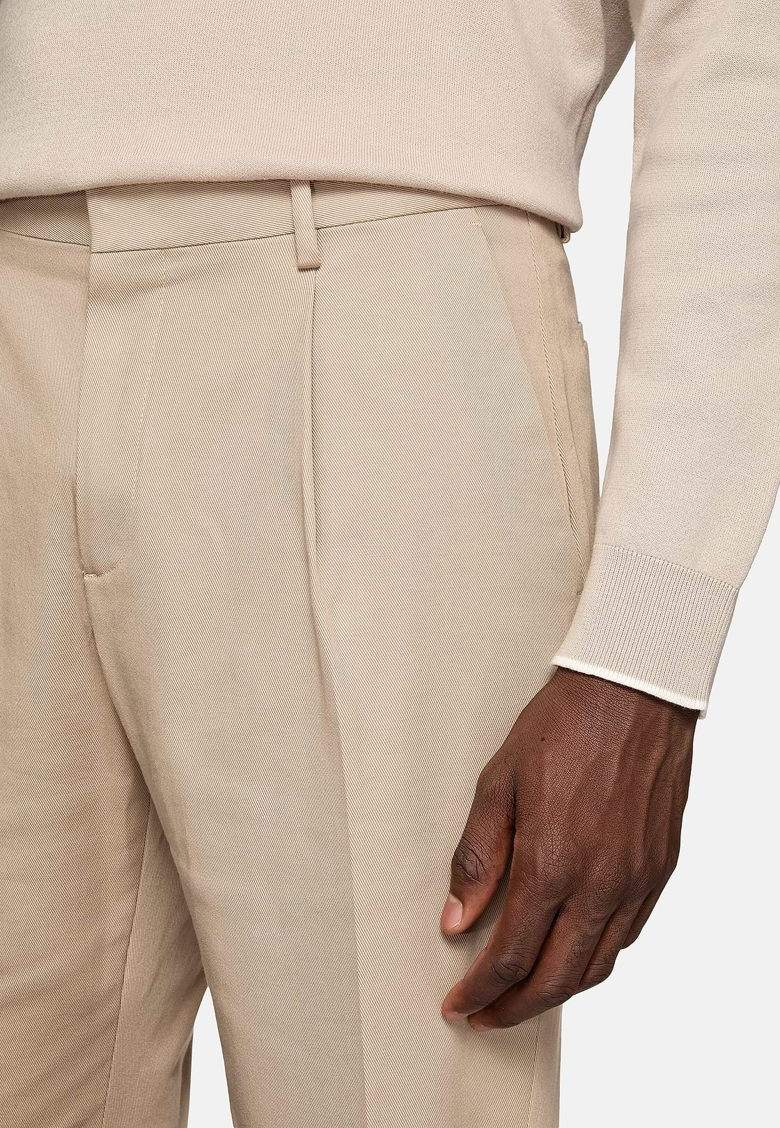 Pantalón De Gabardina De Algodón Elástico, Beige, hi-res