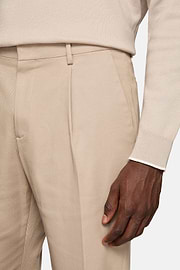 Pantalón De Gabardina De Algodón Elástico, Beige, hi-res