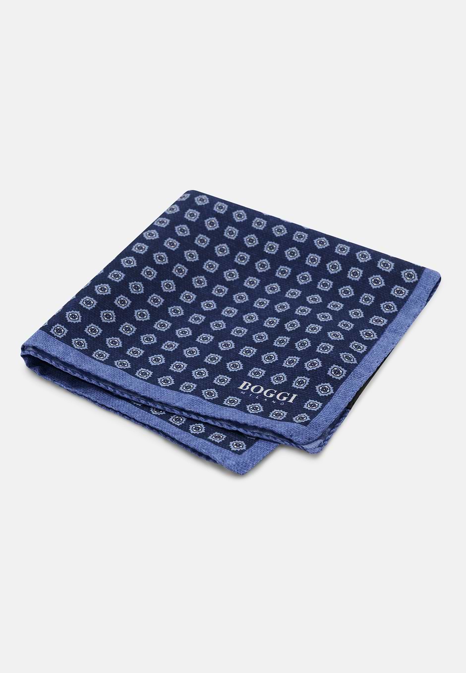 Pocket Square Floral Pattern Silk, Navy blue, hi-res
