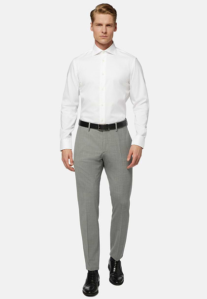 Camicia In Pin Point Di Cotone Slim Fit, Bianco, hi-res