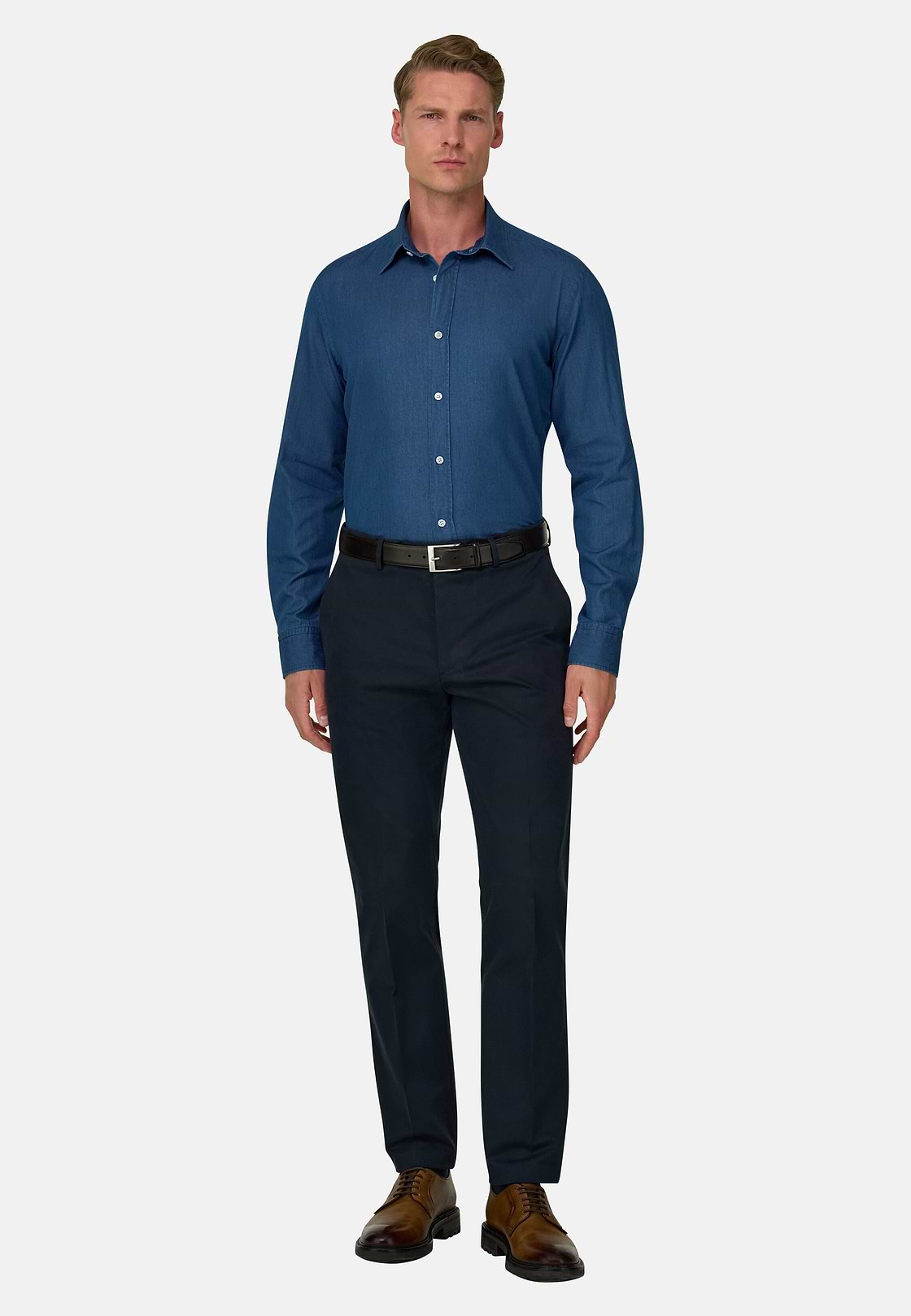 Overhemd in Katoenen Denim Regular Fit, Medium Blue, hi-res, 2