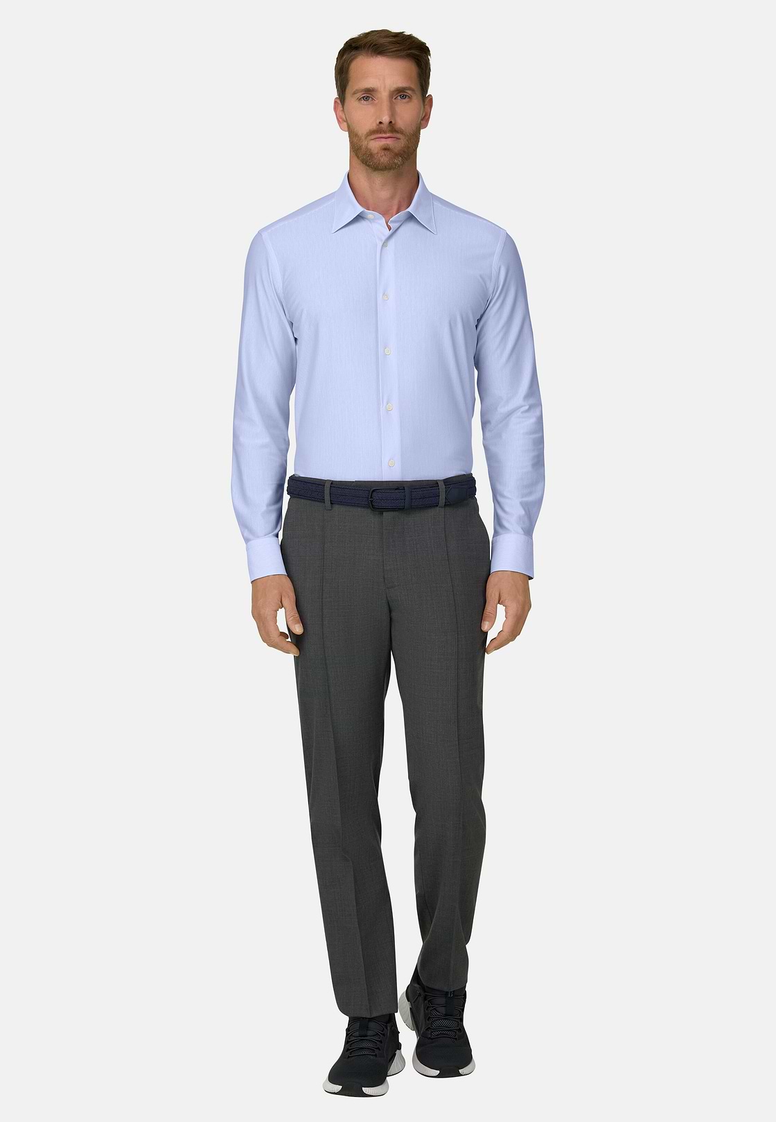 Polo Camicia a Righe in Jersey Giapponese Regular Fit, Azzurro, hi-res, 2