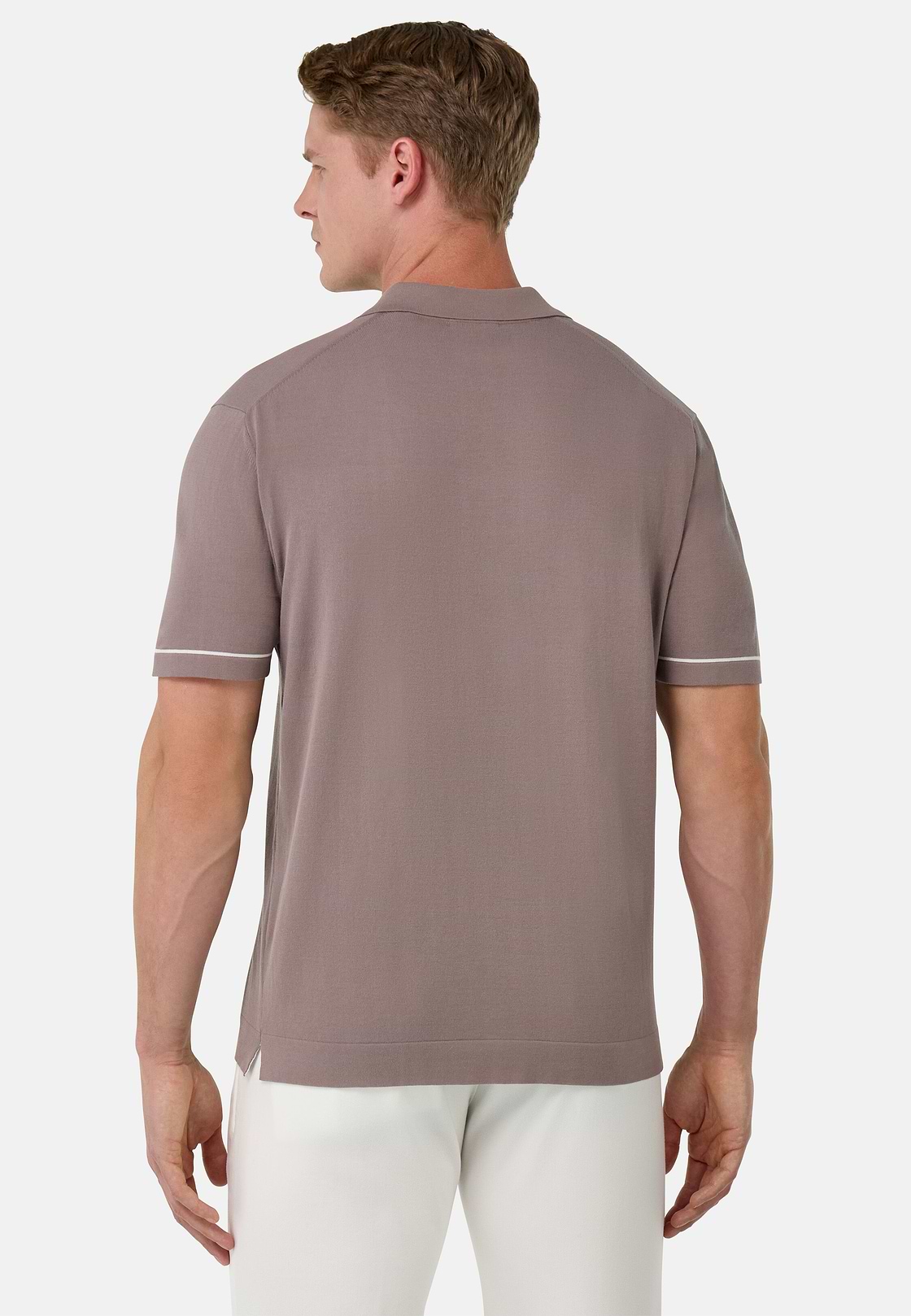 Cotton Crêpe Knit Polo Shirt, Taupe, hi-res