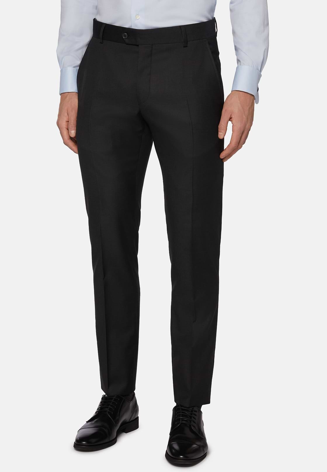 slim Fit Charcoal Grey Super 130 Wool Pants, Charcoal, hi-res