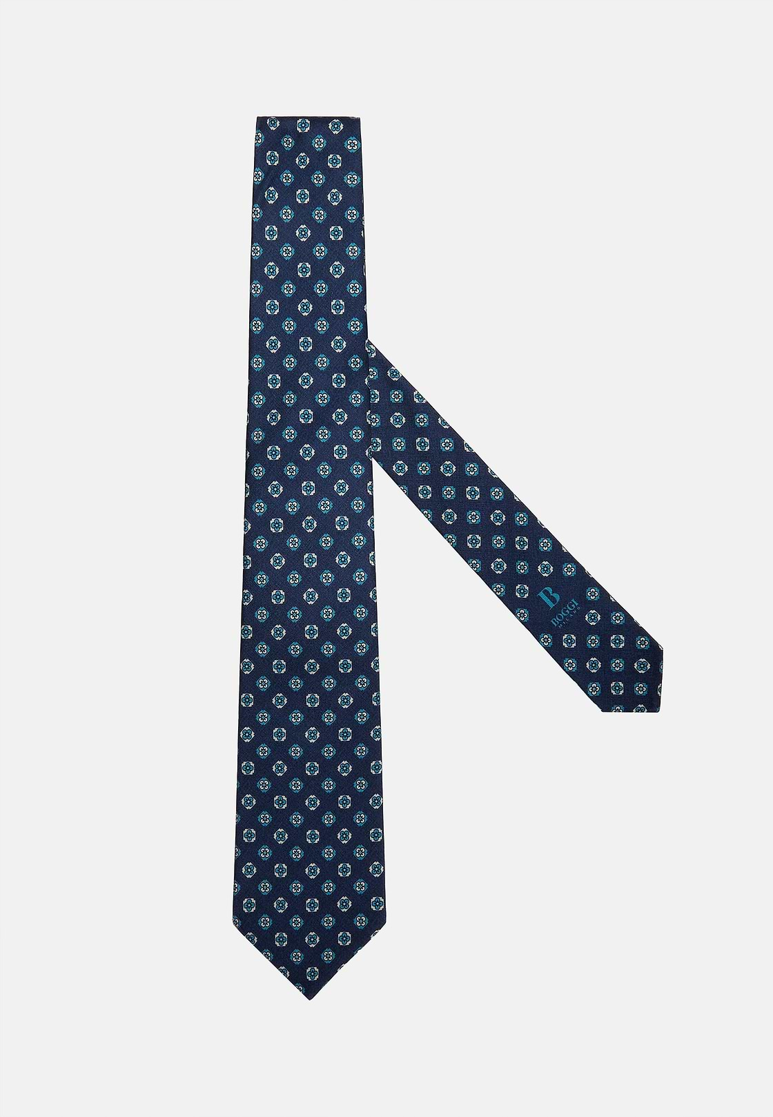 Floral Silk Tie, Navy blue, hi-res