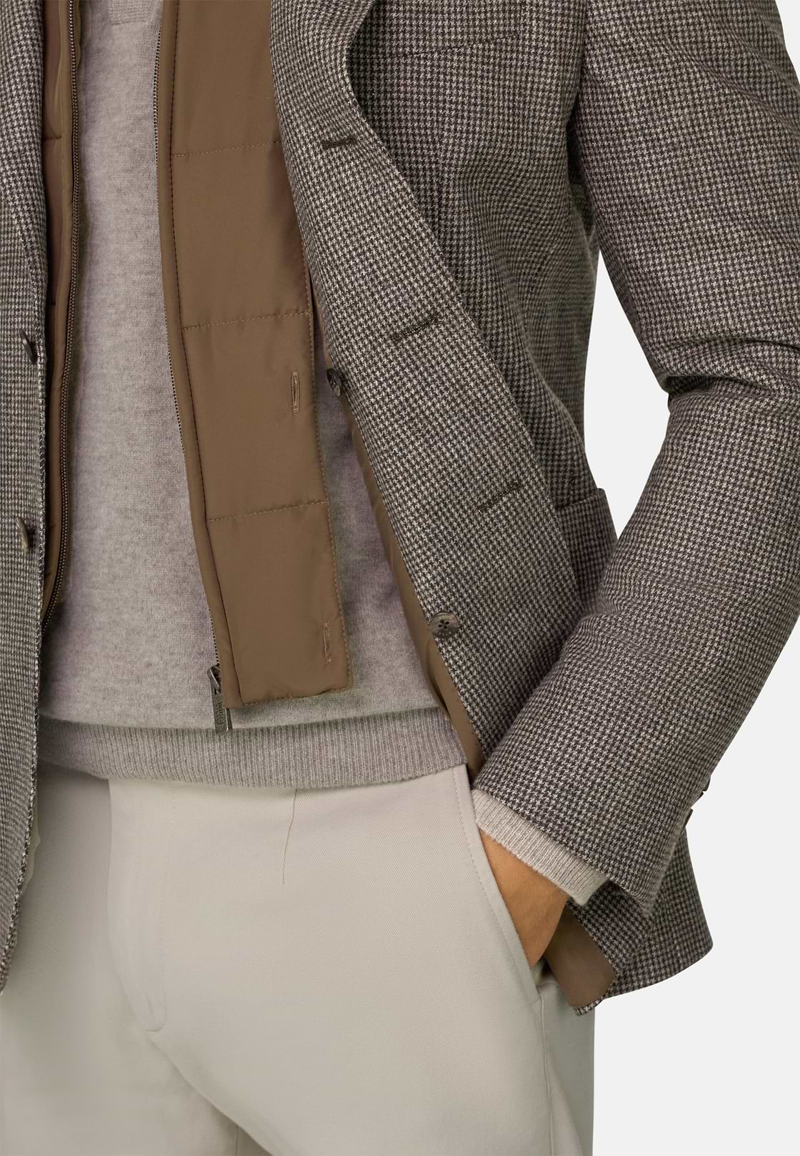 Blazer Houndstooth Wool Flannel, Taupe, hi-res, 3