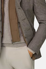 Blazer Houndstooth Wool Flannel, Taupe, thumb, 3