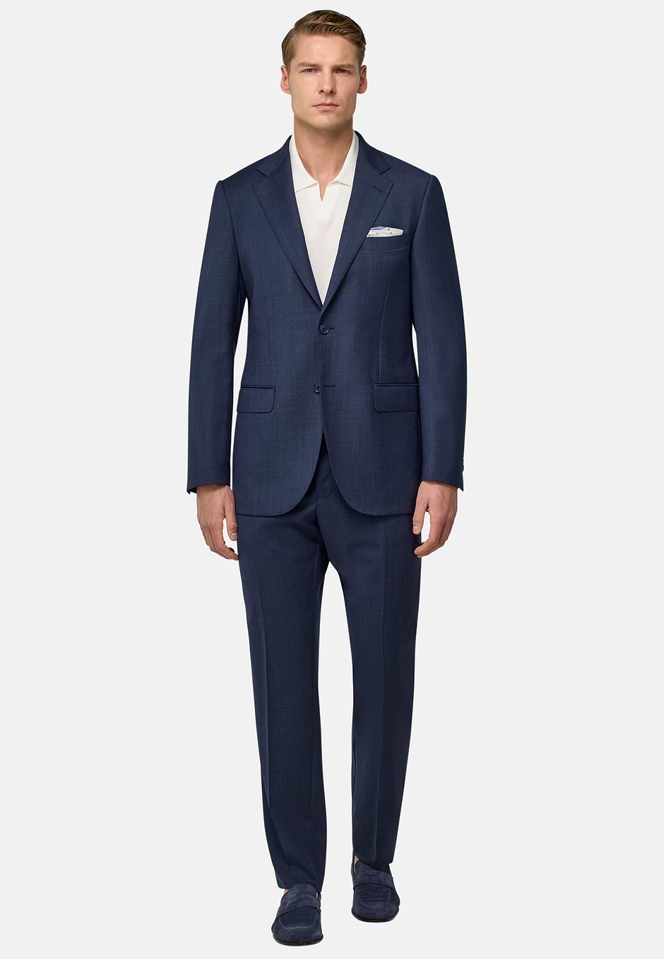 Micro Pattern Suit in Pure Wool, Blue, hi-res