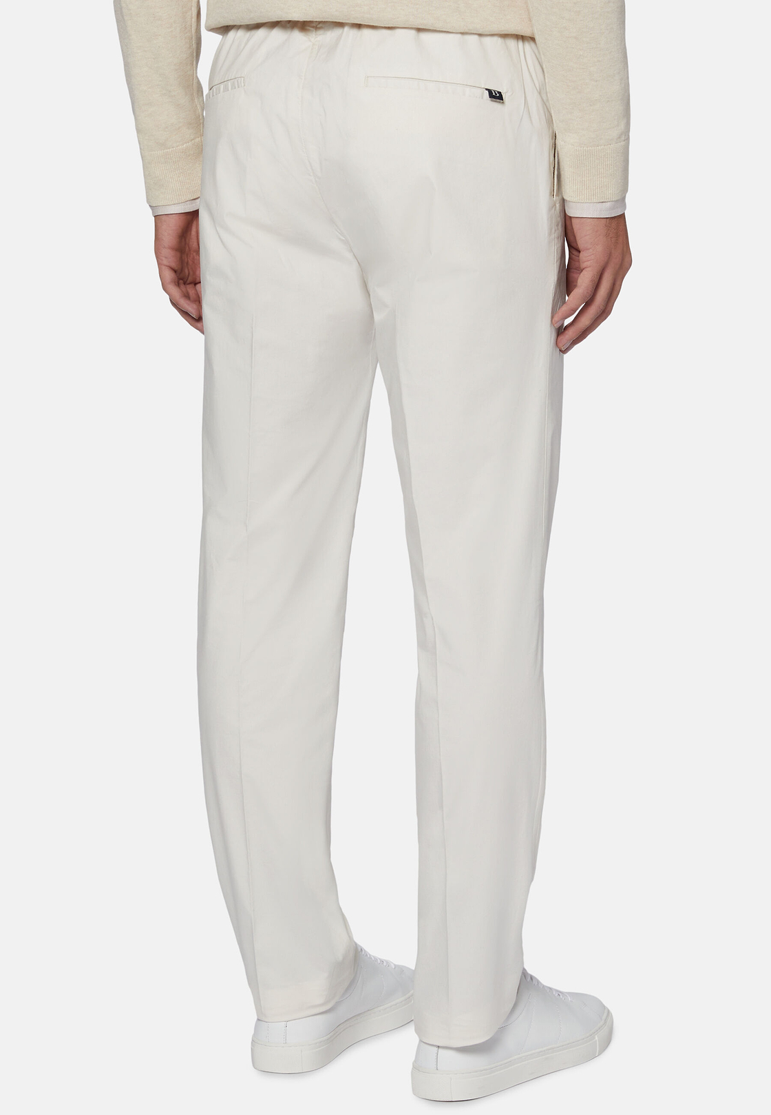 Pantalón de Algodón Elástico con Pinzas, Blanco, hi-res