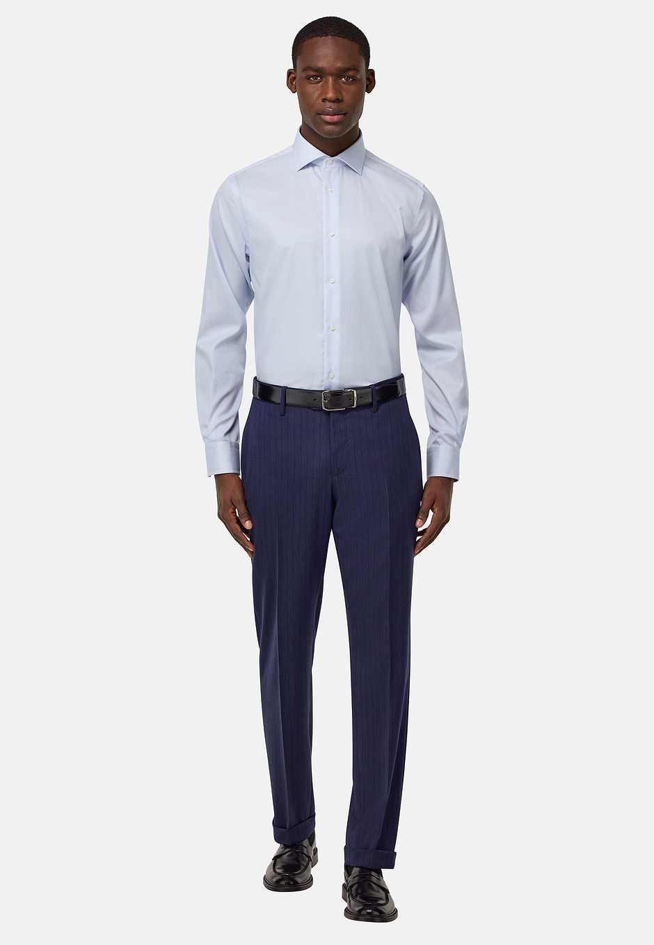 Chemise En Coton À Rayures Regular Fit, Bleu clair, hi-res