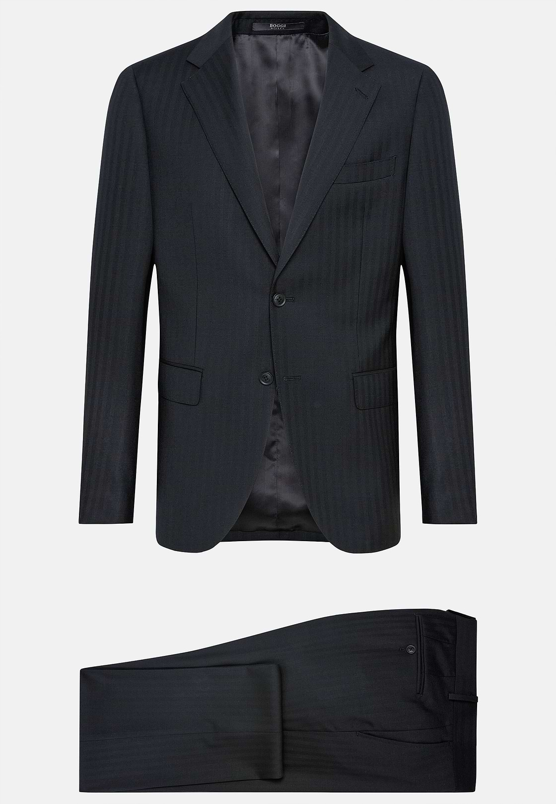 Black Herringbone Suit In Pure Wool, Black, hi-res