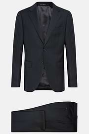 Black Herringbone Suit In Pure Wool, Black, hi-res