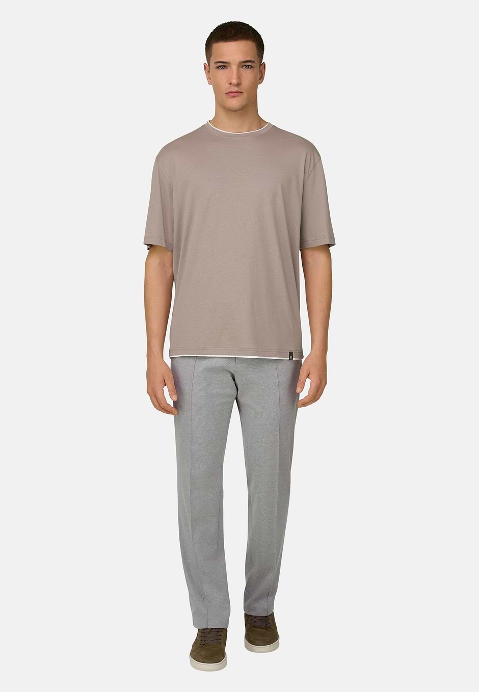 T-shirt In Cotone Pima, Taupe, hi-res