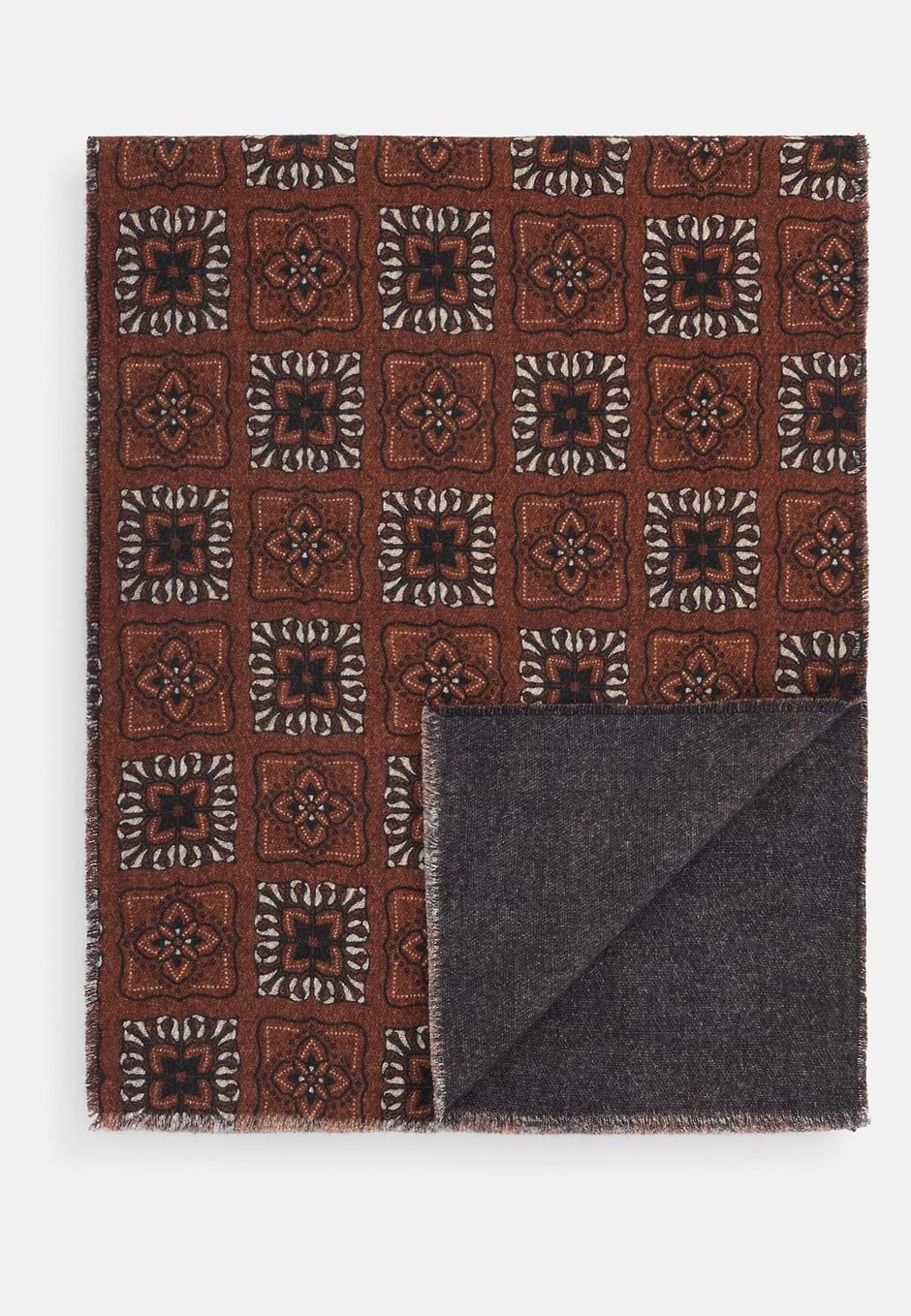 Foulard Motif Floral en Laine, Rojo, hi-res