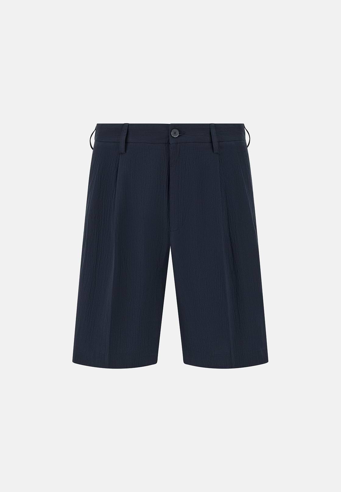 Bermuda In Seersucker Di Cotone, Navy, hi-res