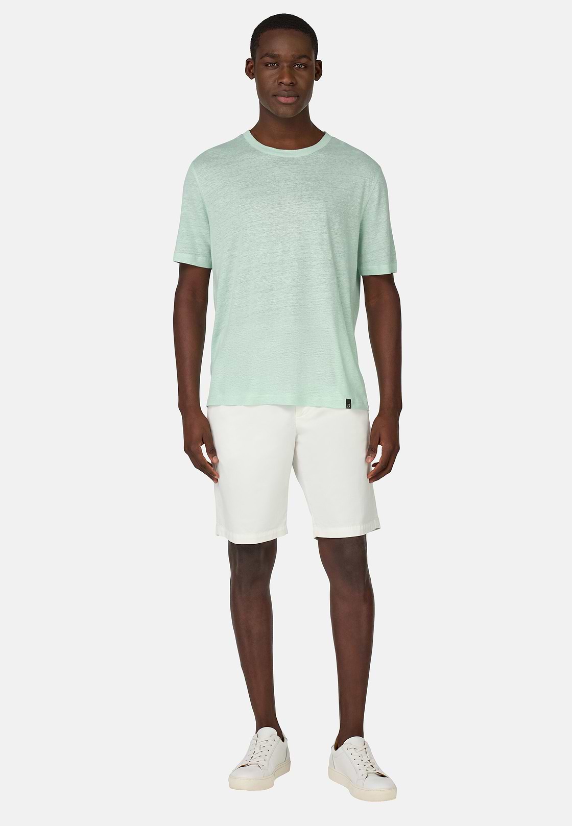 T-Shirt in Stretch Linen Jersey, Light Green, hi-res