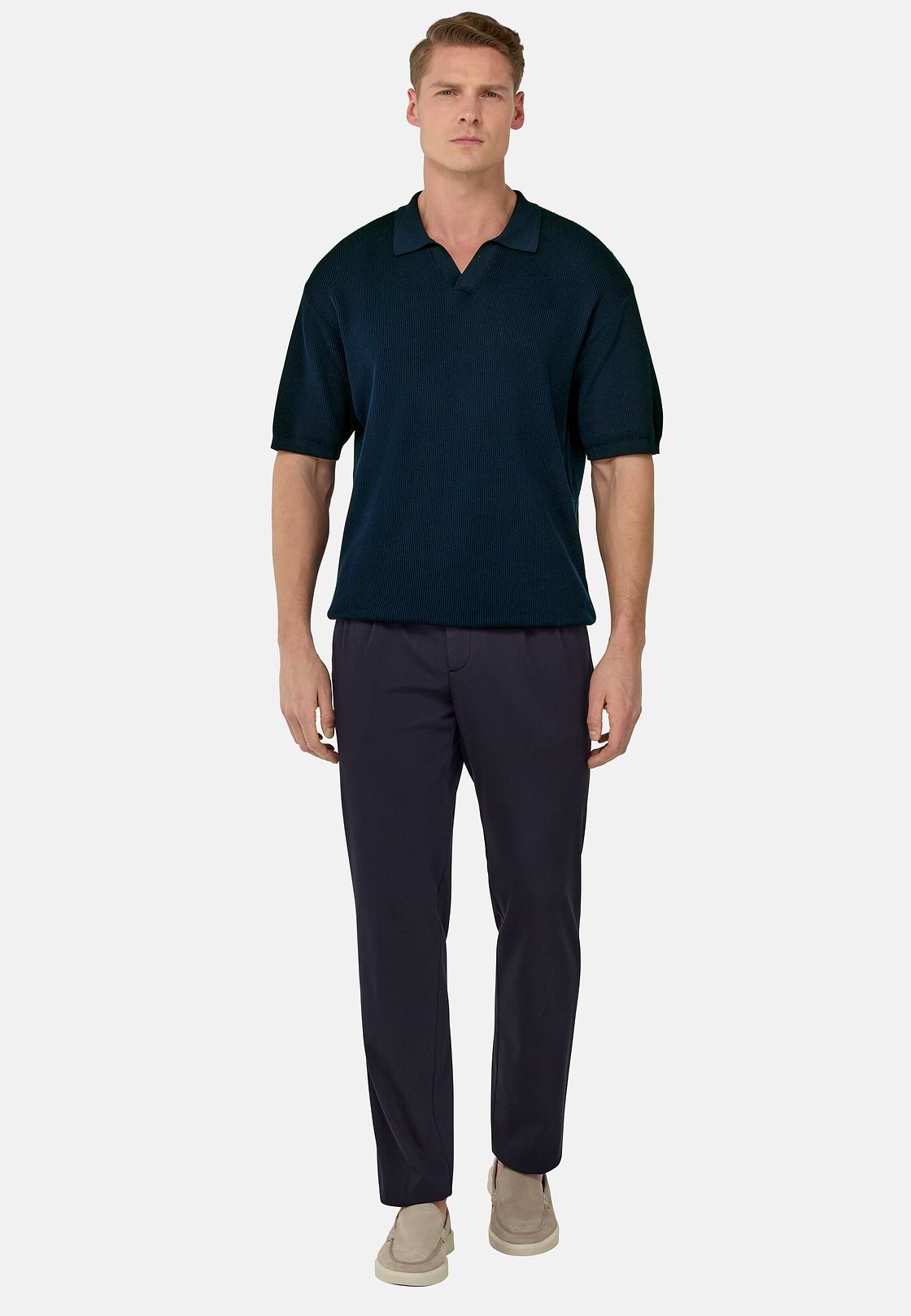 Polo Di Maglia In Cotone Seta, Navy, hi-res