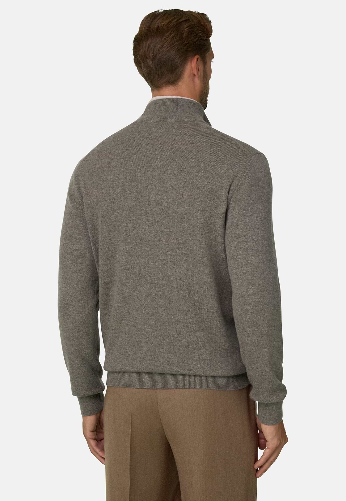 Quarter-Zip Jumper in Cashmere, Taupe, hi-res, 4