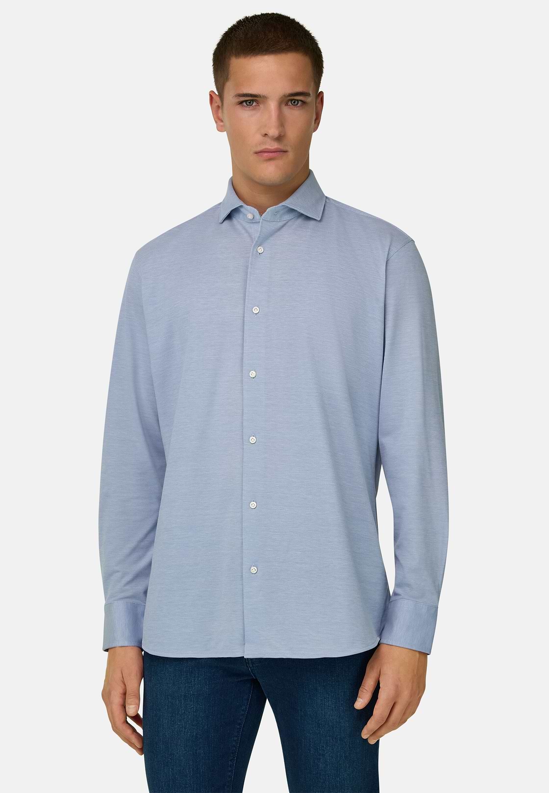 Polo Camicia In Pique, Azzurro, hi-res, 1