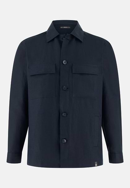 Hemdjacke Link aus reinem Leinen, Navy blau, hi-res
