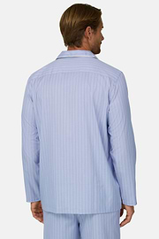Pajama Pinstripe Cotton Silk, Medium Blue, thumb, 3