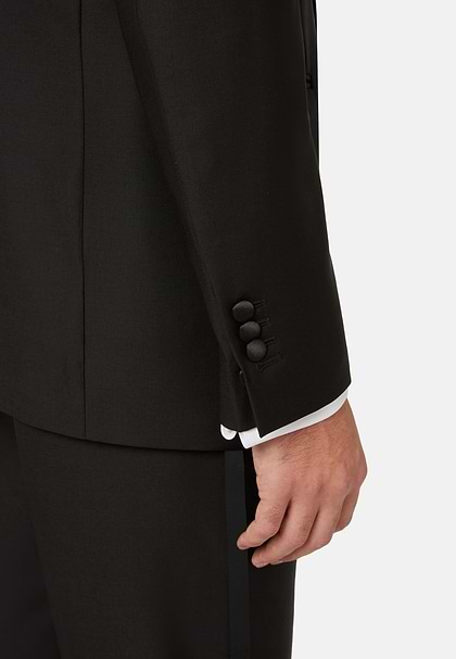 Chaqueta De Esmoquin Negra De Lana Solapa Tipo Chal, Negro, hi-res