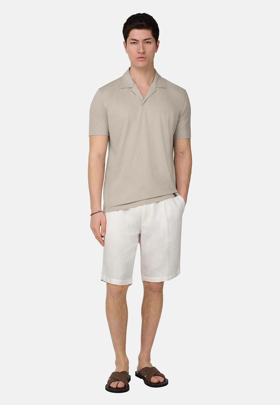 Poloshirt aus Tencel-Polyester-Leinen-Gemisch, Sand, hi-res