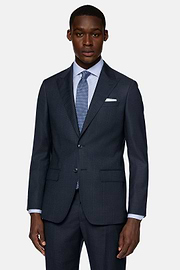 Navy Blue Pinstripe Suit In Pure Wool, Navy blue, hi-res