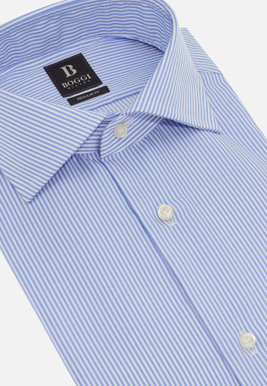 Chemise À Rayures En Coton Regular Fit, Bleu clair, hi-res