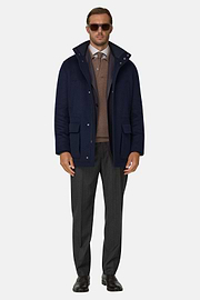 Car Coat Padded in Wool Cashmere, Navy blue, thumb, 2